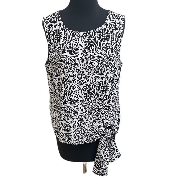 Talbots Black White Abstract Floral Sleeveless Top Sz M Tie Waistband Tank - Picture 4 of 13